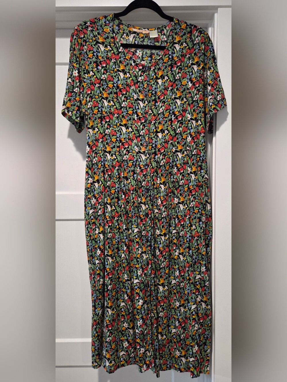 La Cera Floral Button Front Short Sleeve Dress Size 1xl